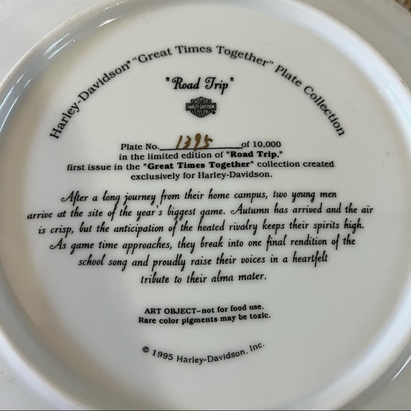 HARLEY- DAVIDSON THE GREAT TIMES TOGETHER SERIES "ROAD TRIP" COLLECTIBLE PLATE - Picture 3 of 5